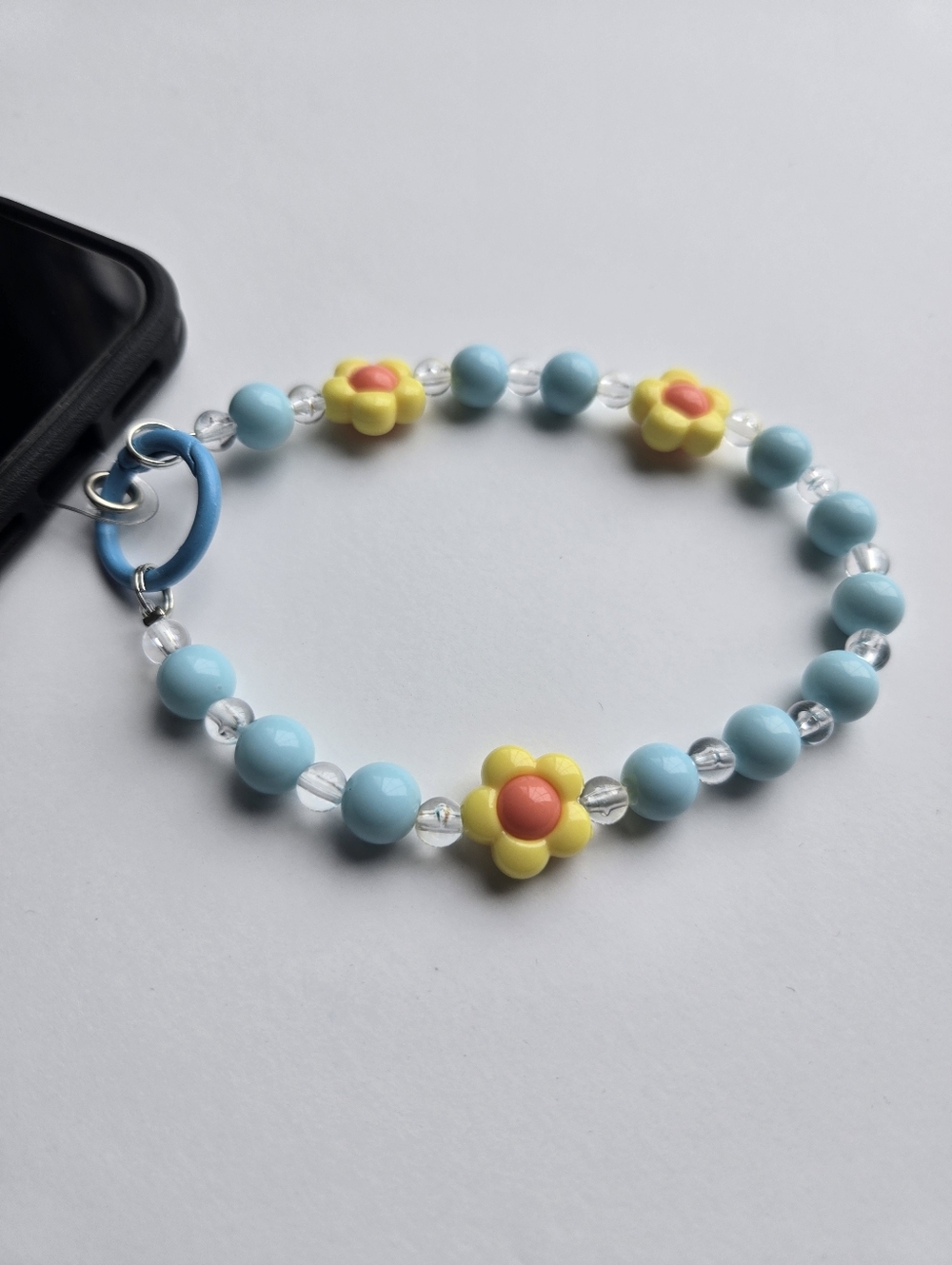 🌼🔵🌼 Y2K Beaded Blue & Yellow Daisy Flower Charm Phone Wristlet Strap Lanyard - Picture 6 of 6